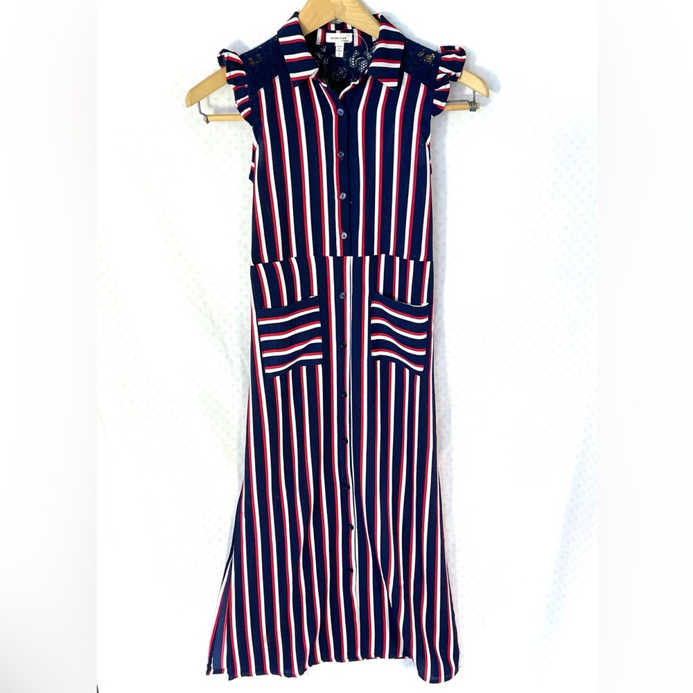 Monteau Sleeveless Maxi Dress Romper Red White Blue Stripes 4th of July Girls 7